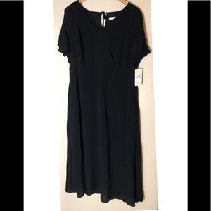 SEJOUR Solid Black Cold Shoulder String Tie Dress 14W